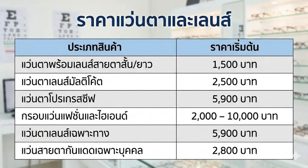 ข้อมูลราคาแว่นตาจาก Chic Optical